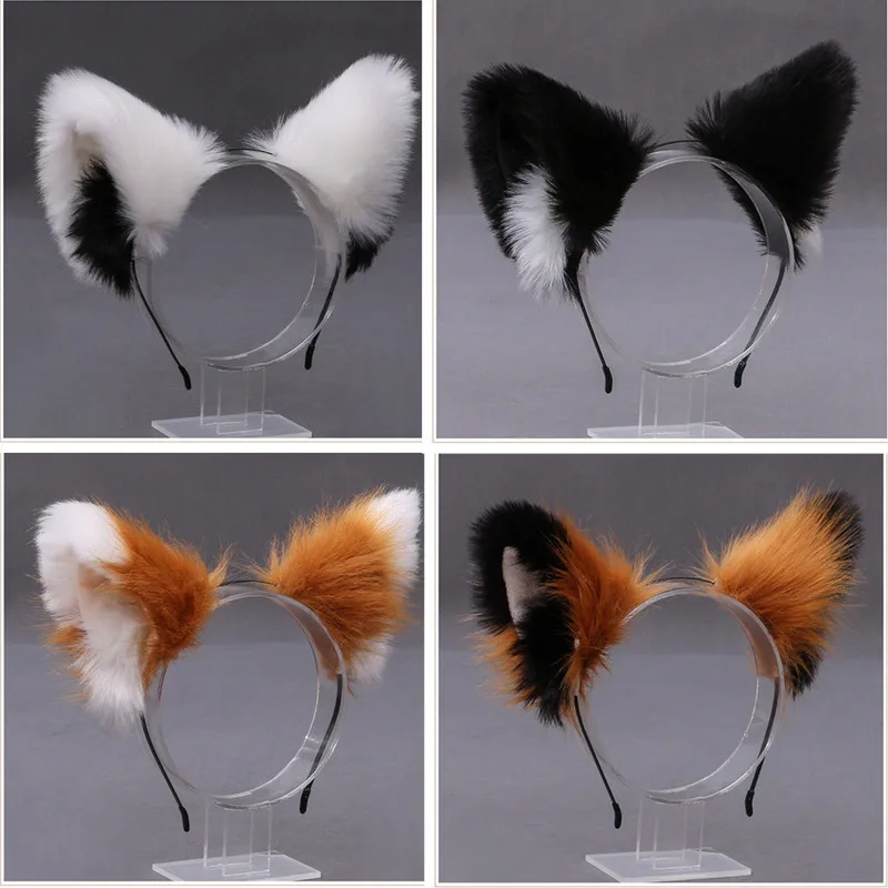 Lolita Cosplay Cat Ears Headband Anime Dance Party Costume Wolf Fox Ear Plush Hairband Girls Kawaii Hair Accessories Props anime cosplay props