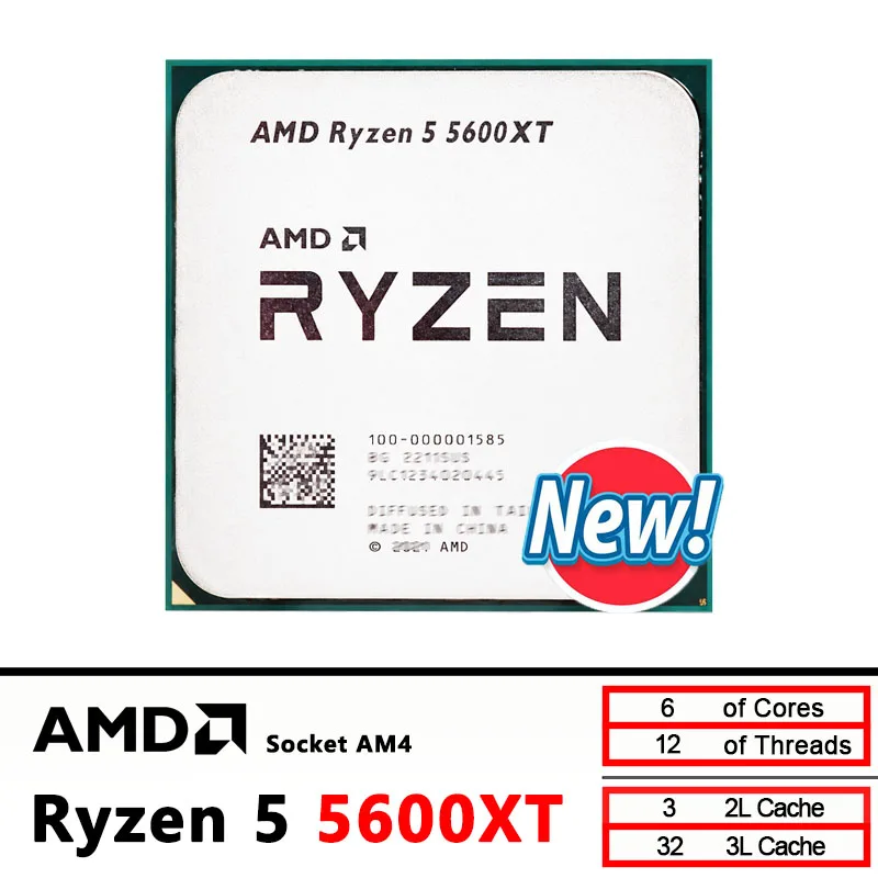 AMD R5 5600XT New Ryzen 5 5600XT 3.7 GHz 6-Core 12-Thread CPU Processor 7NM 65W L3=32M 100-000000065 Socket AM4
