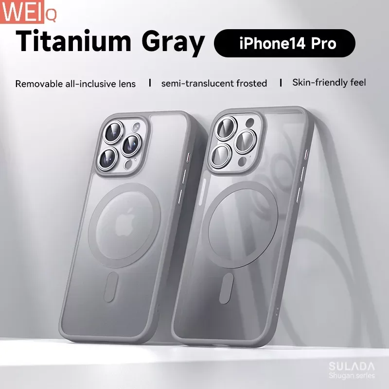 

Оригинальный матовый чехол Magsafe Sulada из титана для iPhone 15 Pro Max 14 Plus, магнитный противоударный чехол с защитой от отпечатков пальцев