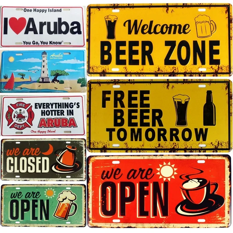 

WELCOME BEER ZONE Vintage Metal Tin Signs Car Bar Garage Cafe Decor Wall Painting Art Poster Iron Billboard Plates Plaque