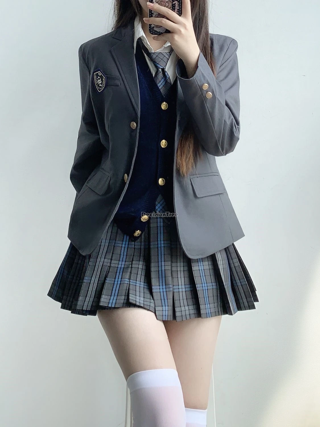 2025 traditional korea japan style jk uniform suit set shirt vest plaid pleated half skirt women fashion retro full jk set b216 3