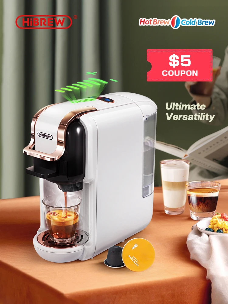 HiBREW Multiple Capsule Coffee Machine, Hot/Cold Dolce Gusto Milk Nespresso Capsule ESE Pod Ground Coffee Cafeteria 19Bar 5 in 1