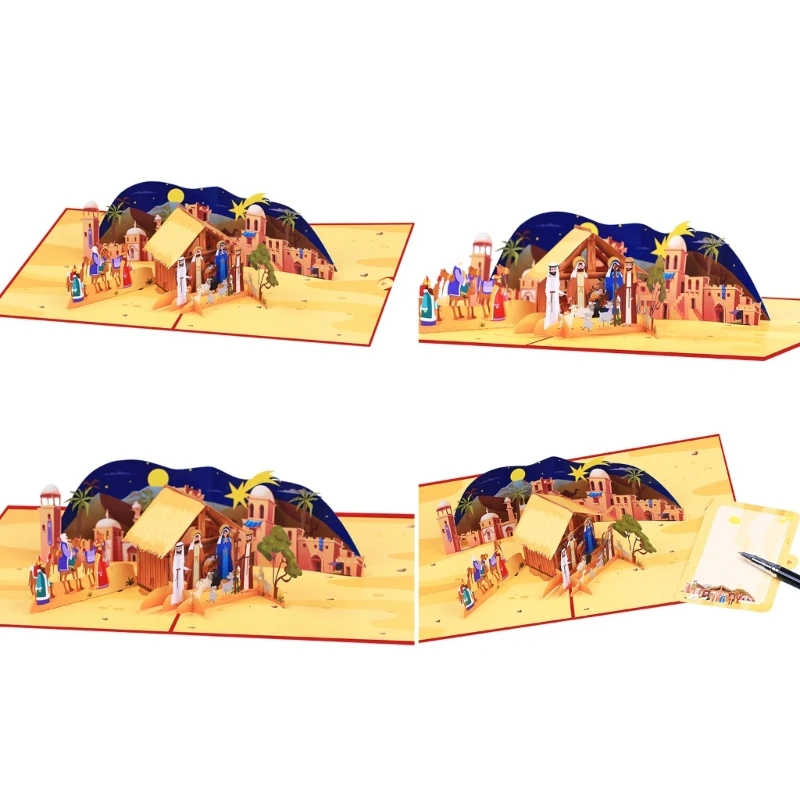 Christmas House Scene 3D Greeting Card Festival Gifts Postcard Handmade Festives Decoration for Holiday Celebration