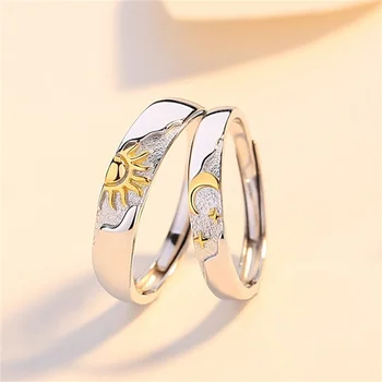 Anello in argento 925 alla moda per uomo donna gioielli moda luna sole design coppia anello regolabile per accessori da sposa amante