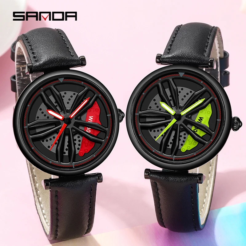 SANDA Women Watch Genuine Leather Strap 30M Waterproof 360° Rotating Dial Women Fashion Racing Watch Sports Watches Reloj Mujer