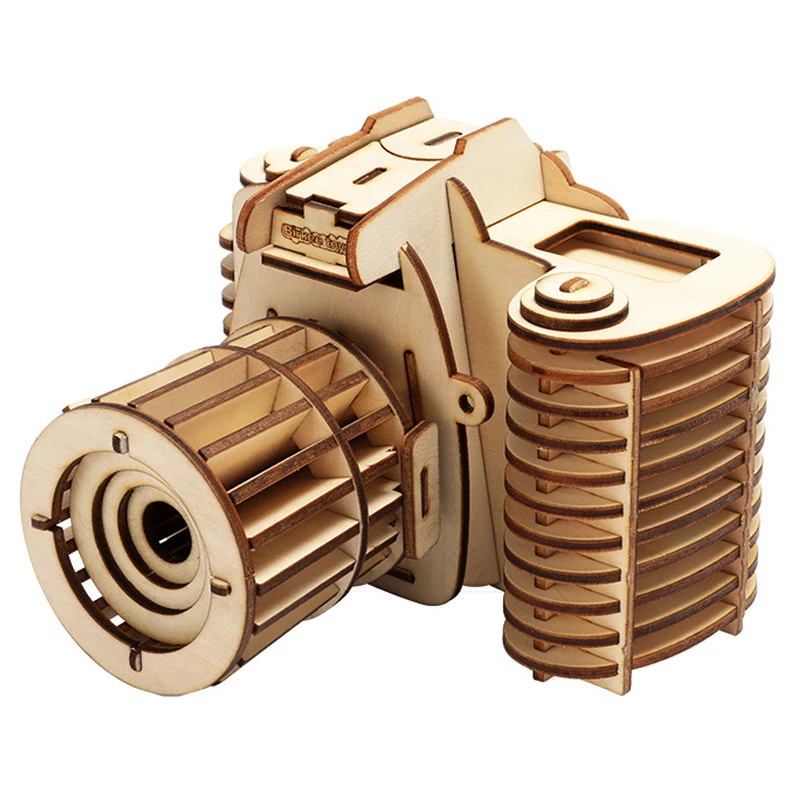 Creative 3D Wooden Assembly Model Puzzle Retro Phonograph Telephone Camera DIY Kids Toys For Children Home Room Decoration 2