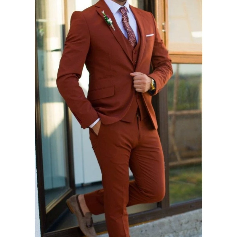 

Man Brown 3 Piece Suits Set (Jacket+Vest+Pant) Wedding Prom Dinner Groom & Groomsman Tuxedos Customize Made Blazer for Men