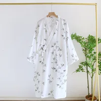 2026 Japanese kimono spring/summer women's bathrobe 100% cotton pajama printed simple kimono bathrobe thin home clothing Ladies - Image 5