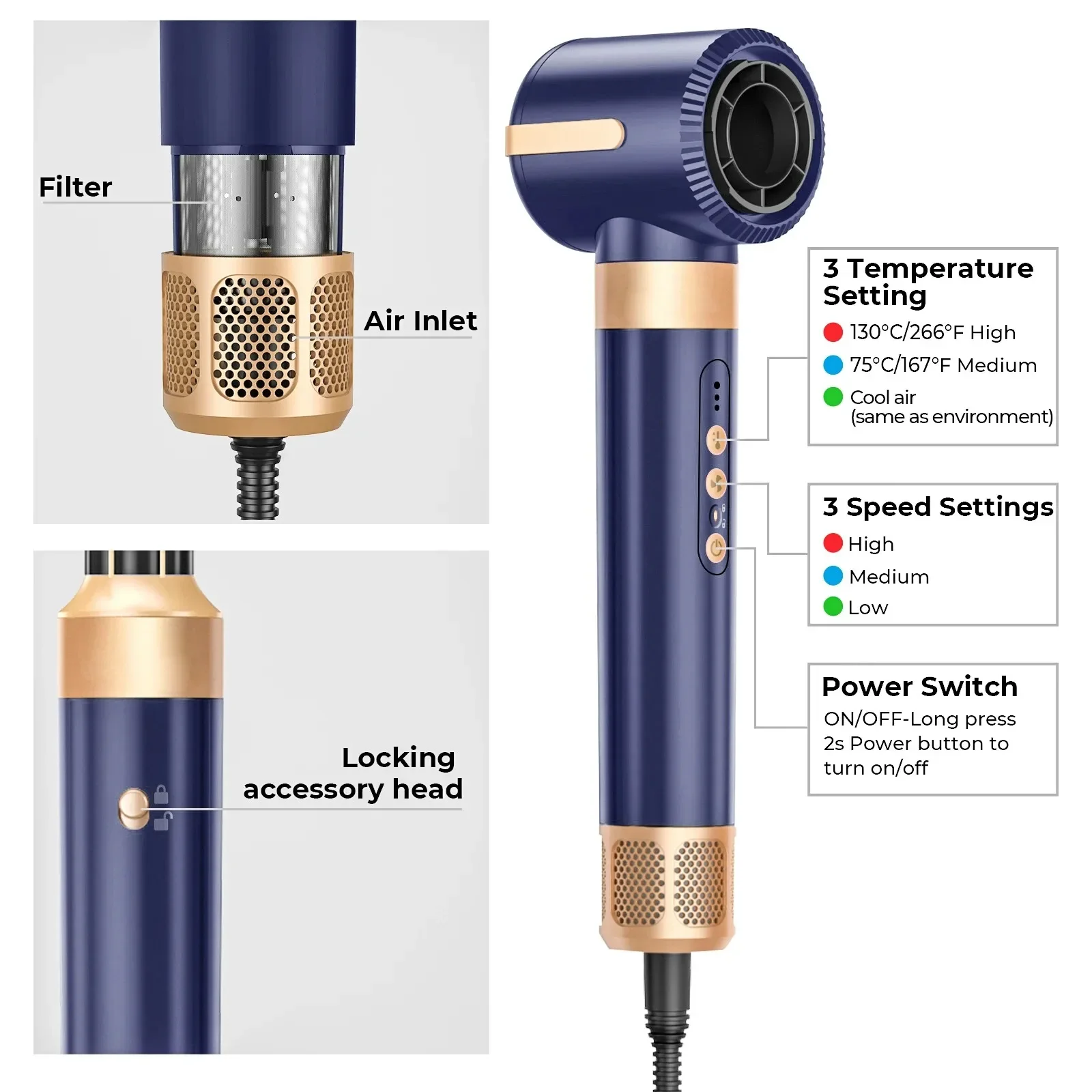 Professional 7 in 1 Hair Dryer High Speed Blow Dryer Hair Strighter Blow Dryer Hot Air Styling Comb Hair Curler Salon 11000RPM 5
