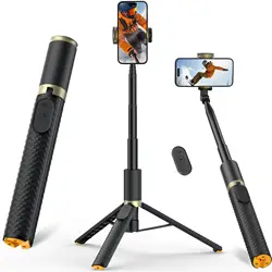 Portable 160CM Phone Tripod & Selfie Stick with Remote - Lightweight Travel Stand (Black)