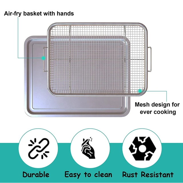 Air Fryer Basket for Oven,Stainless Steel Crisper Tray and Pan, Deluxe Air Fry in Your Oven, Baking Pan Perfect for The Grill, Size: Large, Silver