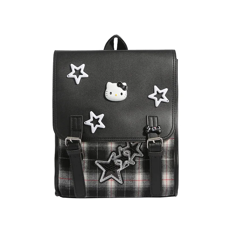 

Hello Kitty campus large-capacity schoolbag plaid Y2K portable backpack student cute niche design stitching backpack for women