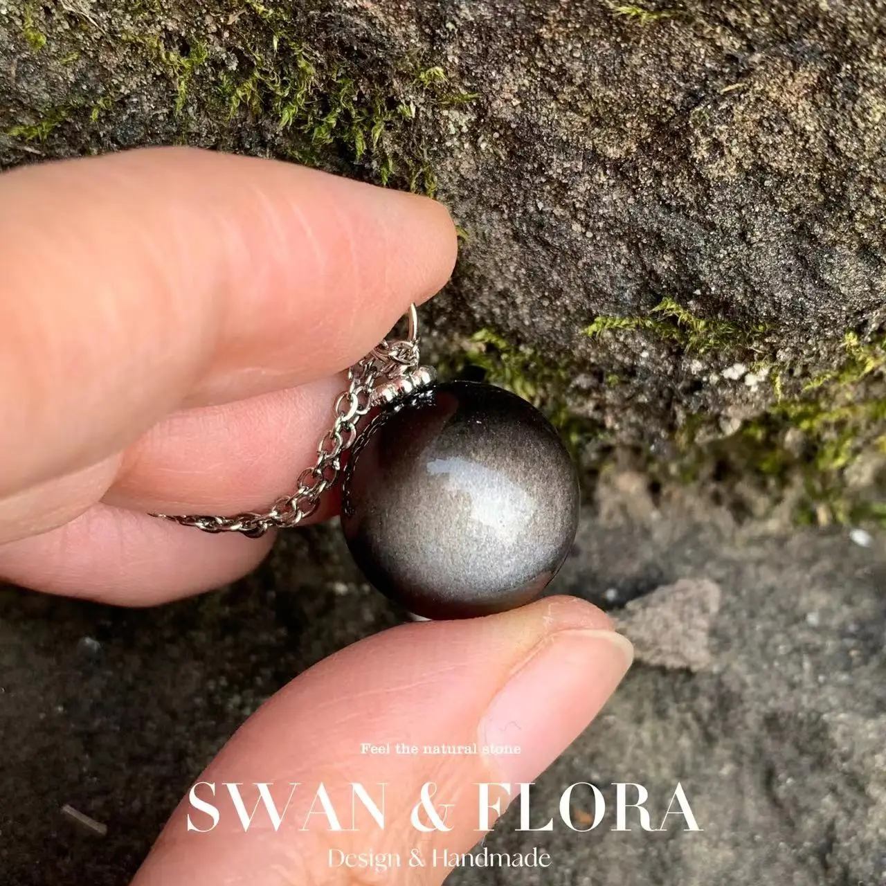 14MM Natural Obsidian Pendant Necklace Handmade Stones Healing Energy Gift