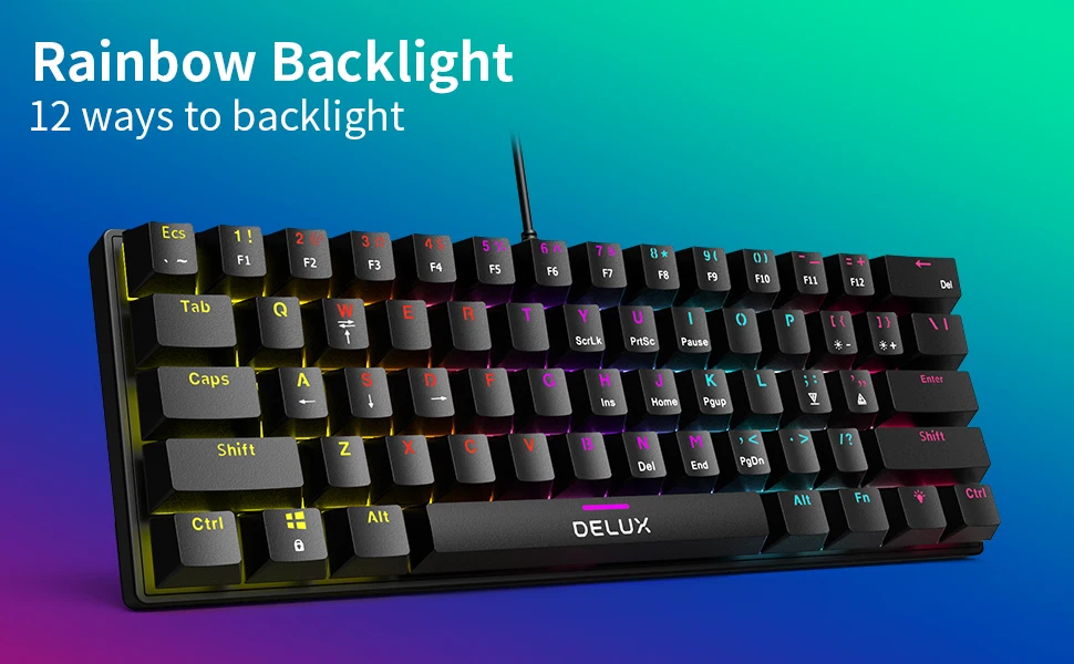 Delux KM36 Gaming Mechanical Wired 61 Keys Kercaps Keyboard Rainbow Backlit Mini Size Full Function For Notebook Desktop 7 S27555b205fb8460b9bdd1e131b5d48fbk