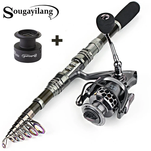 Sougayilang Casting Fishing Rod and Baitcasting Reel Set Telescopic High  Carbon Rod 18+1BB Double Handle Fishing Reel