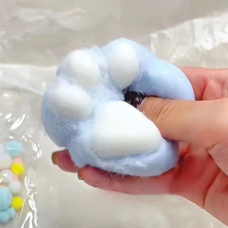 TPR Cat's Paw with Fur Stress Relief Soft Toy Fidget Toy Mini Kawaii Plush Cat Paw Silicone Small Cat Paw Cute Pink Cat Foot 3