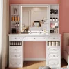 Dressing Table, Vanity Desk with Mirror and Lights, Makeup Vanity Desk with Facial Mask Box, with Bluetooth Speaker 5