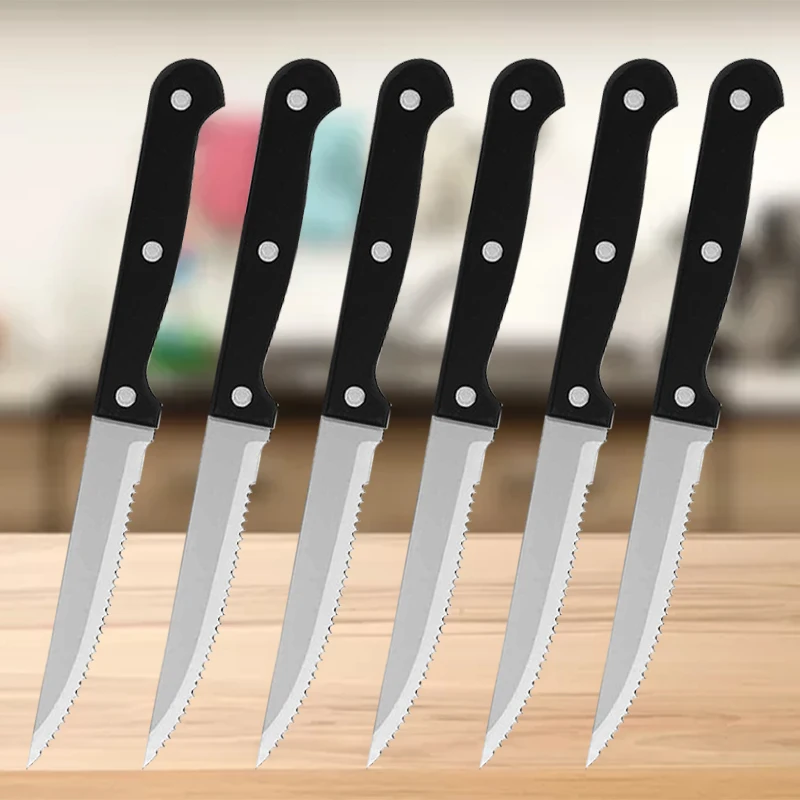 Steak Knife Stainless Steel Sharp Serrated Dinner Knives 1~36pcs Household Western Steak Knife Plastic Handle Bread Knife