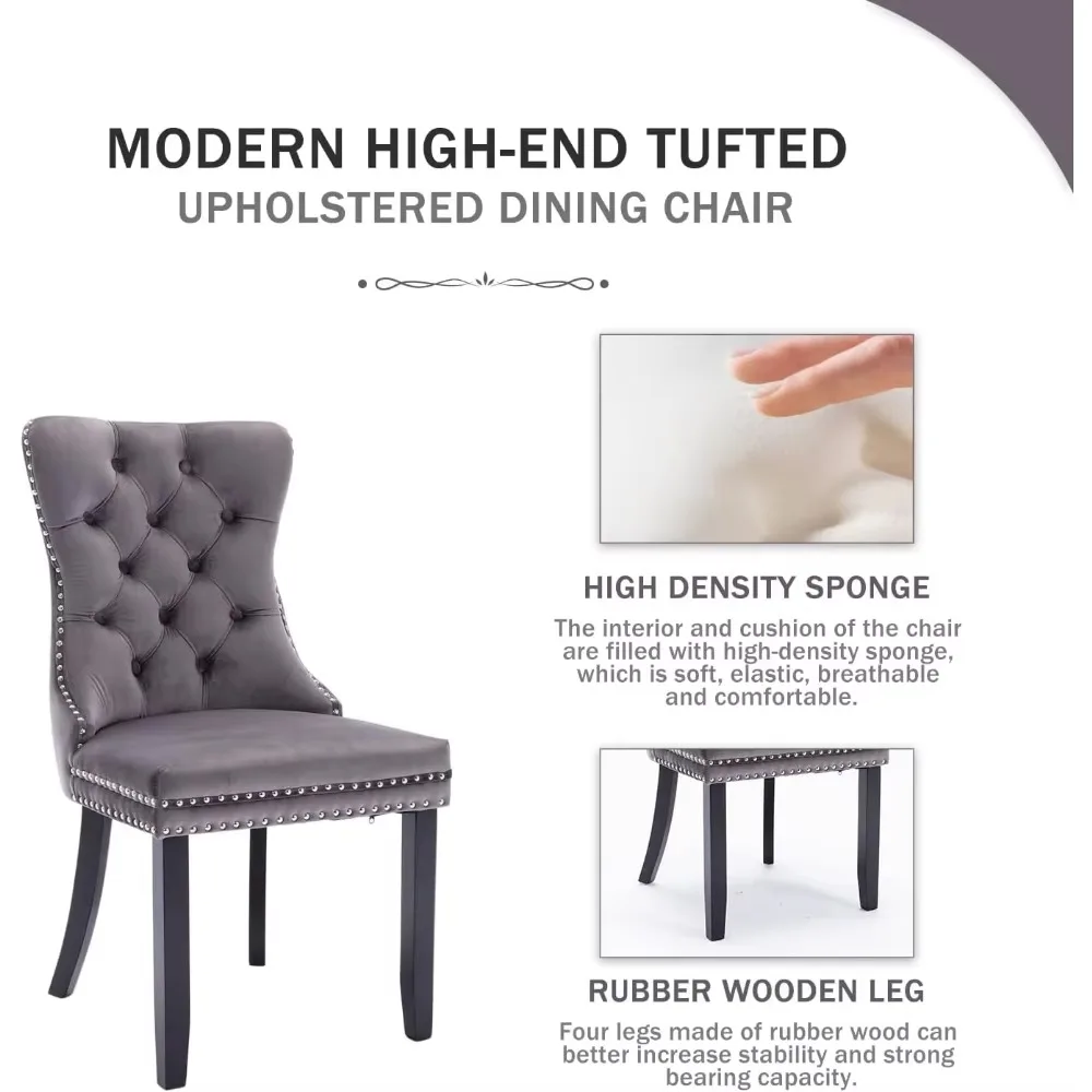 Velvet Dining Chairs Upholstered Dining Room Chairs with Ring Pull Trim and Button Back Luxury Tufted dining chair