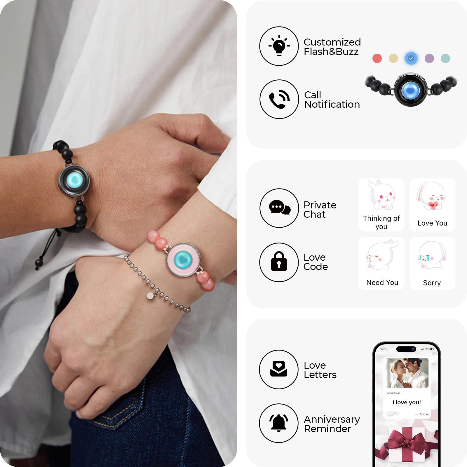 totwoo I LOVE ブレスレット Totwoo Romantic Love Bracelets for Her Bluetooth Smart