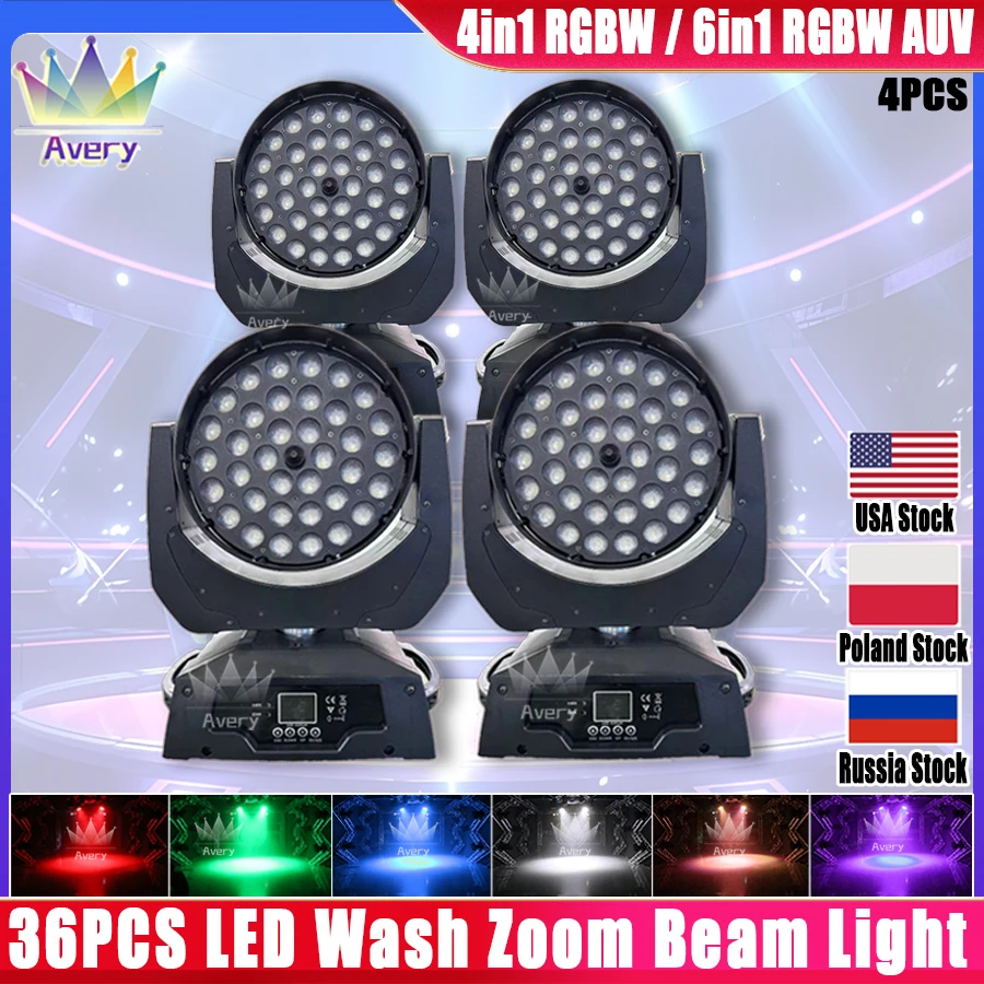 0 Tax 4Pcs Led Zoom Wash 36X18W Rgbwauv 6 In1 Wash Zoom 36X12W Rgbw 4 In1 Moving Head Light Dj Dmx Disco Dj Party Music Stage
