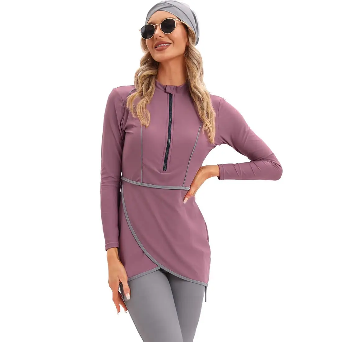 

2022 New Fashion Women Muslim Swimsuits Full Coverage Long Sleeve Modest Islamic Swimwear Burkini Hijab Bathing Suit