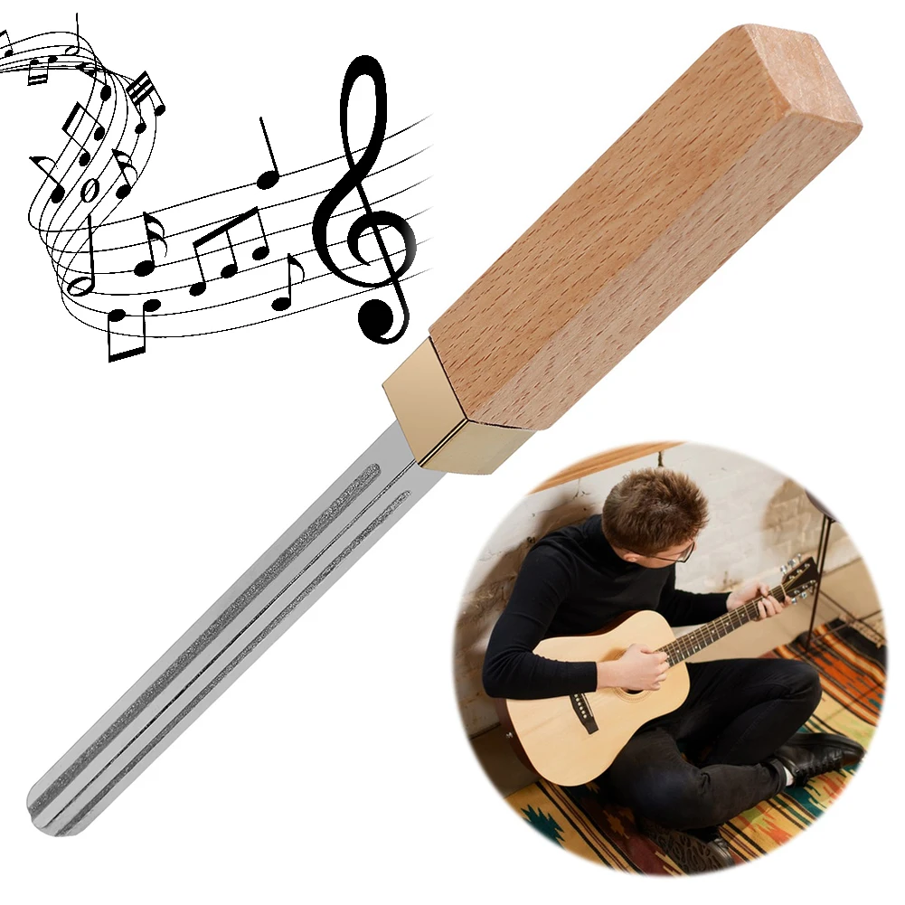 Guitar Fret Crowning File 4 Edges Wooden Handle Maintenance File for Electric Acoustic Guitar Ukulele Bass Banjo