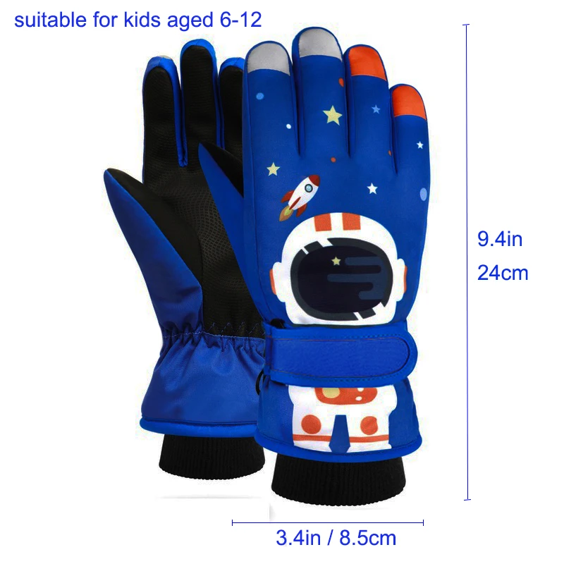 6-12Y Children Ski Gloves Kids Winter Snowboard Snow Warm Glove Boys Girl Waterproof Thicken Mittens Keep Finger Warm cartoon 6