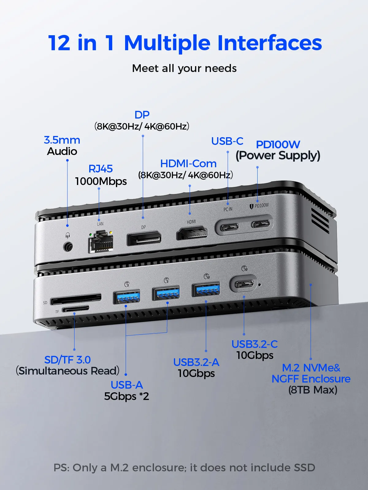 Orico Ptm1 ORICO USB-C Hub With SSD Enclosure, 8-in-1 USB C