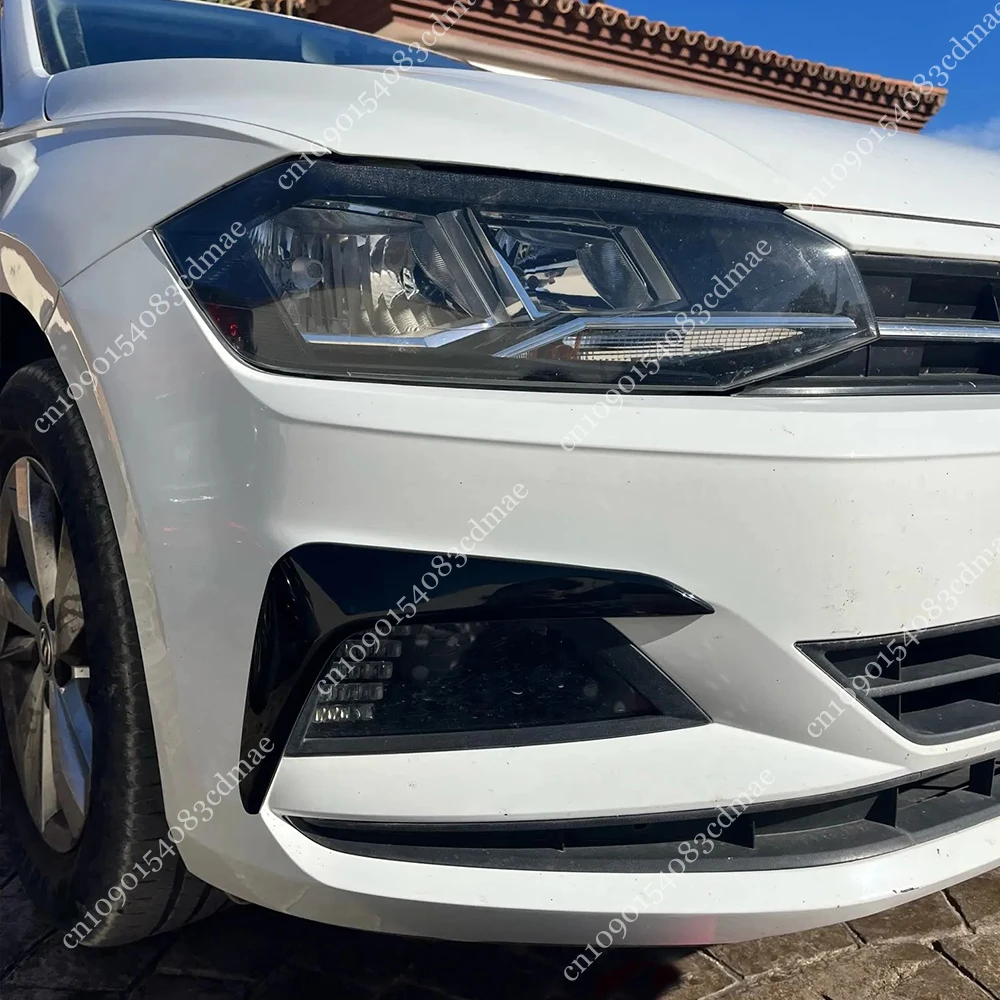 For Volkswagen VW Polo MK6 Hatch/Virtus-Front Bumper Side Fog Light Splitter Trim Glossy Black Wind Knife Custom Kit car accessories car bumper guards