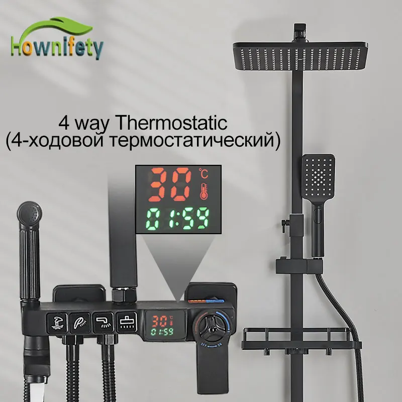 Description Picture 3 of itemBlack Thermostatic Shower Faucet Set Brass Digital Display Hot Cold Mixer Bathroom Systems Rainfall ABS Plastic Shower Head