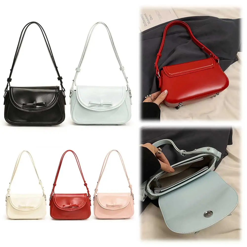 

Women Simple Shoulder Bag PU Leather Small Underarm Bag Solid Color Leisure Armpit Handbag Girls Outdoor Daily Bag