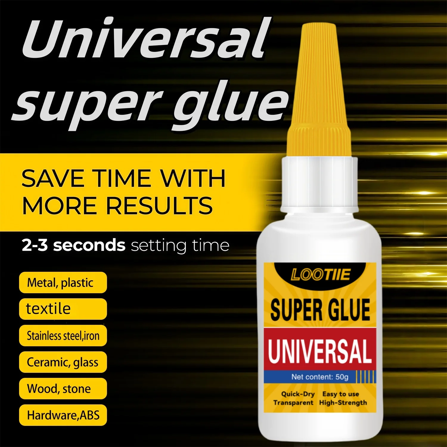 กาวซุปเปอร์อเนกประสงค์ 50 กรัม (1.76 ออนซ์) - กาวแข็งแรงโปร่งใสสําหรับพลาสติก ไม้ โลหะ งานฝีมือและการซ่อมแซม พันธบัตรทันที ฟา 1