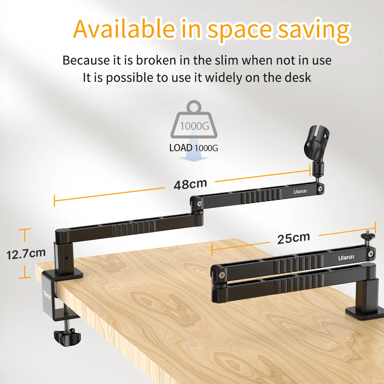 Microphone Stand Ulanzi Upgraded LS26 Low Level Microphone Stand with Adjustable Clamp Clip Desktop Mic Boom Arm Support Multi-angle Adjustment