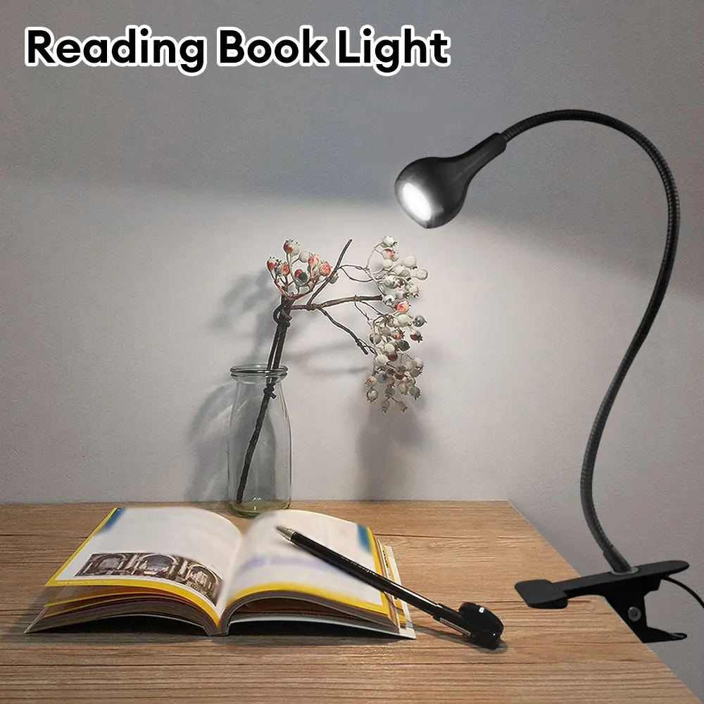 

LED Clip on Desk Light Eye Protection Book Light Flexible Gooseneck Reading Lamp Bedroom Night Light USB Powered Clamp Lamp