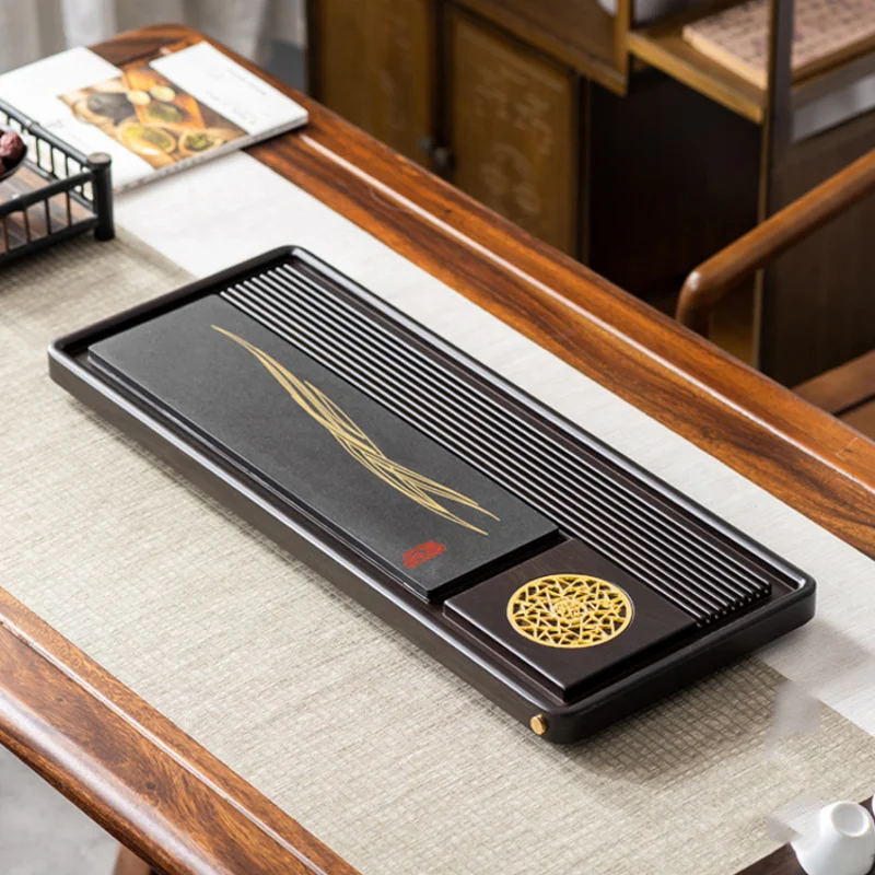 

Gong Fu Serving Tea Trays Table Luxury Vintage Chinese Tea Trays Wooden Drainage Square Tee Tablett Office Accessories WK50TT