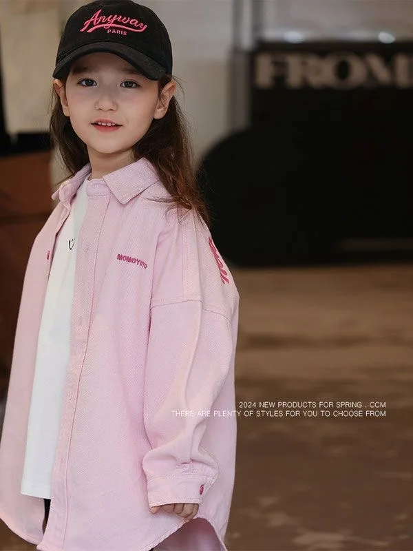 Denim Pure Cotton Shirt Girl Denim Top Coat Children Spring Autumn Clothing girls long sleeve shirts