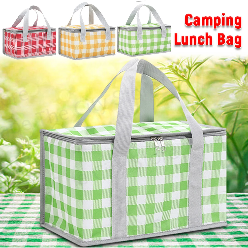 

Portable Insulated Picnic Bag Camping Box Thermal Keep Cold Lunch Bag Waterproof Plaid Lunch Bag for Outdoor Camping Beach BBQ