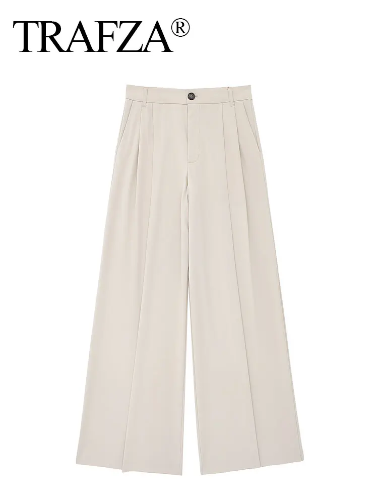 HH Wide Leg Pants for Women Zipper High Waist Loose Pants Woman Summer Pleated Women's Pants Streetwear Casual Trousers