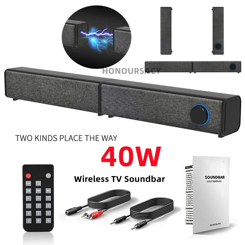 

40W Bluetooth Speaker Audio Portable Home Theater Wireless Surround Soundbar TV Detachable Speaker PC AUX RCA MP3 Music Player