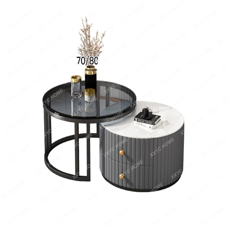 

Korea Cute Coffee Tables Round Drawers Premium Luxury Coffee Tables Modern Minimalist Stolik Kawowy Household Items