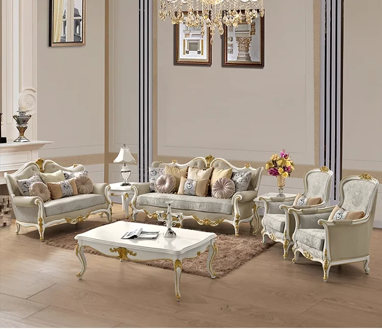 

European fabric sofa combination all solid wood neo-classical American country champagne gold French living room furniture