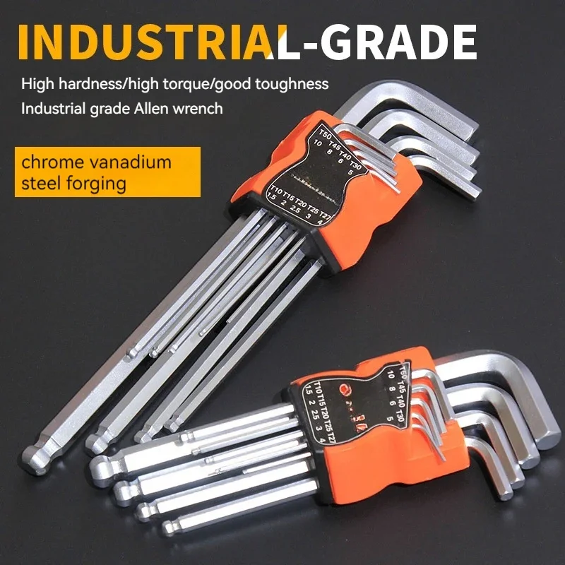 

9PCS L Type Double-End Screwdriver Hex Wrench Set Allen Key Hexagon Flat Ball Torx Star Head Spanner Key Set Hand Tools