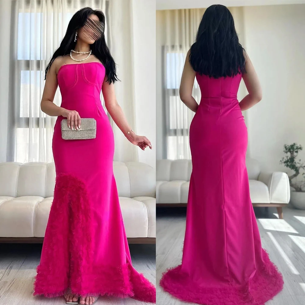 

Vintage Sexy Strapless Boat Neck Evening Dresses High Slit Backless Trumpet Dress Feathers Prom Gown فساتين للحفلات الراقصة