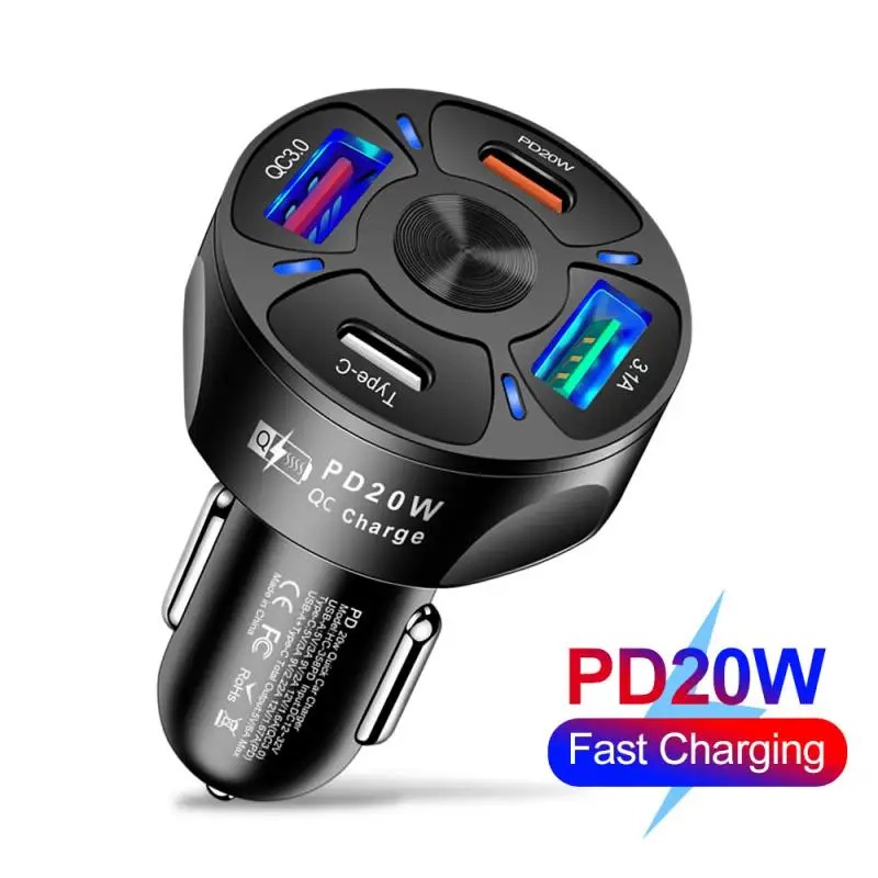Tanie Nowa ładowarka samochodowa USB PD 20W 4 port szybkie ładowanie 3.0 uniwersalny