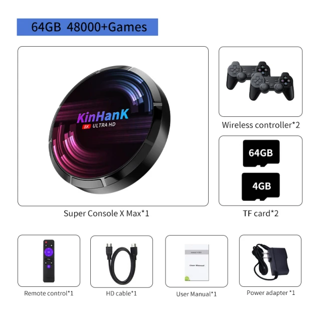 4K Hd Retro Console Per Videogiochi H96 Game Box Super Console X Max Per Ss/Psp/Ps1/N64/Snes Con 64000 Giochi 4G 32G Android Tv 9.0