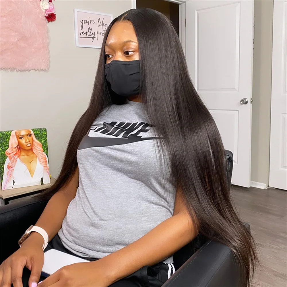 

Brazilian Straight Glueless Lace Front Human Hair Wigs 4*4 HD Transparent Lace Closure Wig Pre Cut Hairline Ready To Go