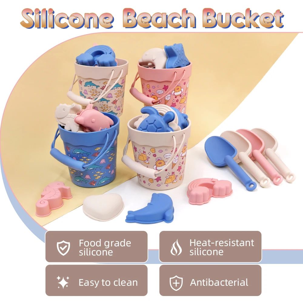Set 6 giochi da spiaggia per bambini con secchiello e paletta_voghion.com