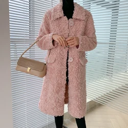 2024 Autumn Winter New Sheep Shearing Coat Women Long Cara Roll Grain Cashmere Lamb Fur Coat For Women Fur Jacket Female FCY1727