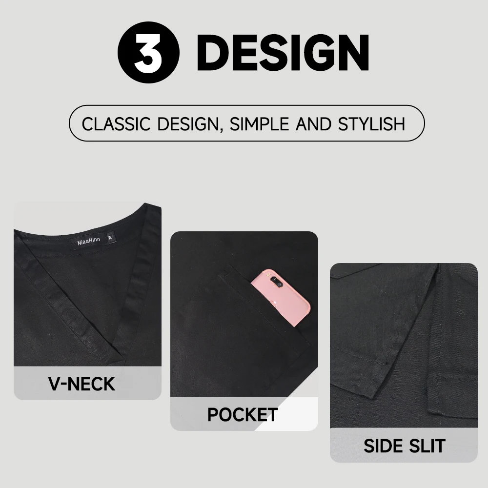 V-neck Scrub Tops Beauty Salon Nursing Elastic Waist Pants Unisex Breathable Surgery Uniform Medical Accessories medical uniform